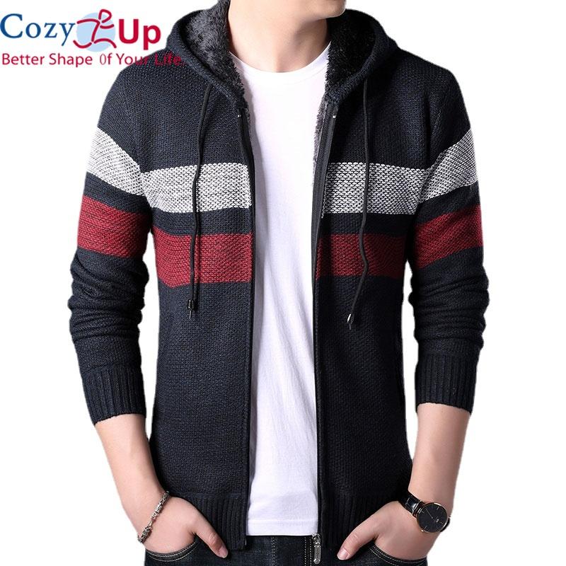 Cozy Up Men's Knitwear with Plush Thickened Zipper Hooded Jacket Loose Casual Cardigan