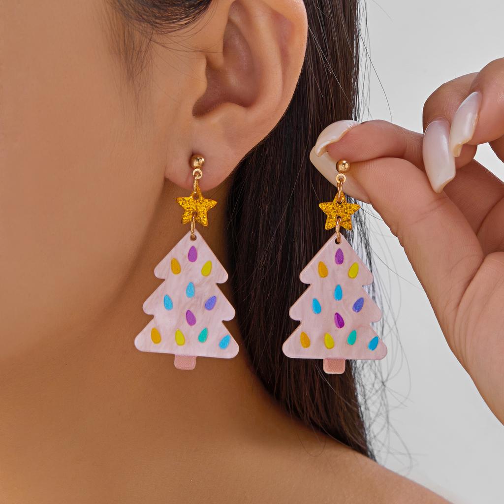 Cute Cartoon Acrylic Snowman Drop Earrings for Women Girls Sweet Pink Christmas Tree Santa Claus Earrings New Year Jewelry Gifts