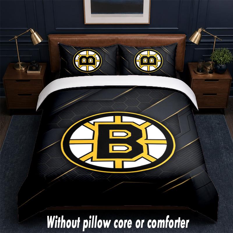 Set Biancheria da Letto Design Boston Bruins 1 Copripiumino + 2 Federe Morbido Traspirante Biancheria da Letto per la Casa