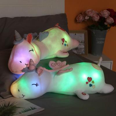 Perna decorativă creativă luminoasă cu păpușă unicorn, jucărie de pluș, unicorn doarme cu perna, păpușă de cârpă