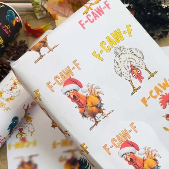F-Caw-F Chicken Wrapping Paper Sarcastic Farm Animal Wrapping Paper for Christmas Birthdays Parties DIY Craft Gifts Wrap Supplies
