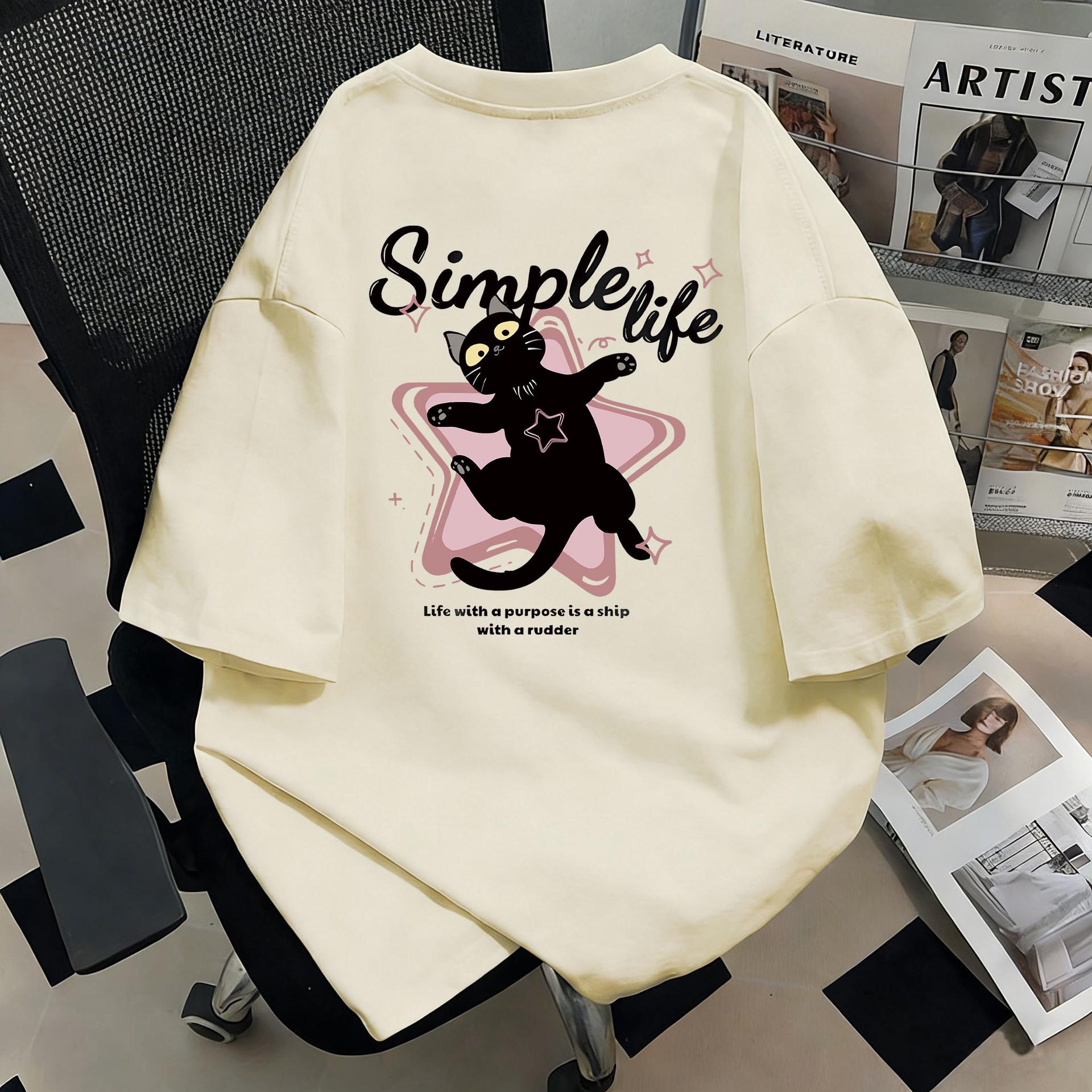 

European/American Cartoon Cat Cotton Short-Sleeve Unisex T-Shirt: Trendy Street Style for Summer XL