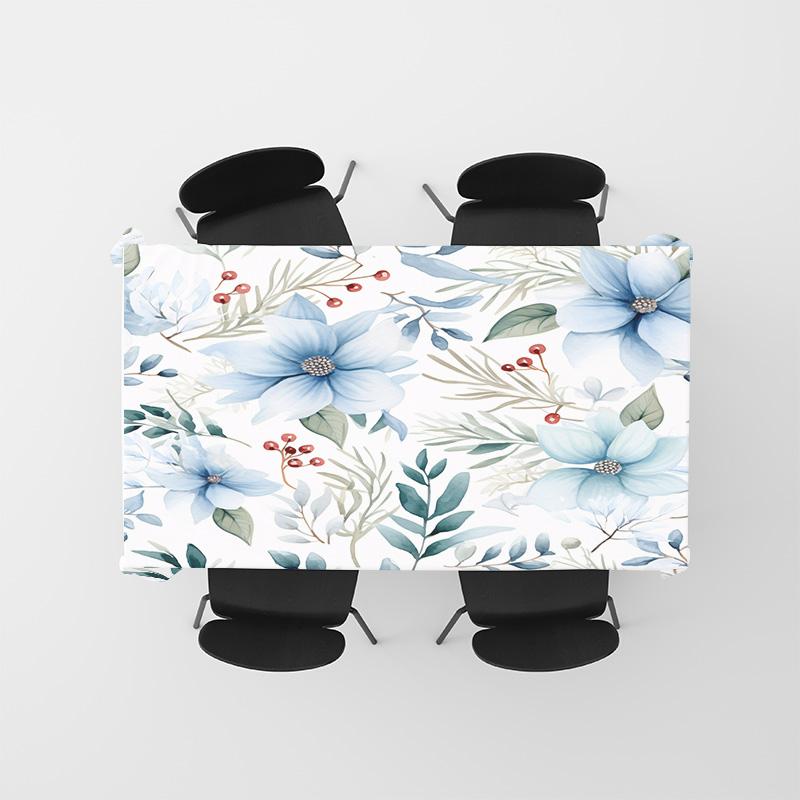 Tischdecke mit Blumenmuster Wasserdicht Esszimmer Schreibtischabdeckung für Heimdekoration in Blau Grün Weiß Rot