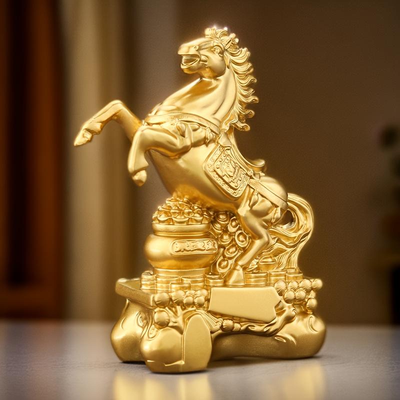 Golden Horse Statue - Resin Material Indoor/Outdoor Decor, Exquisite Design Suitable for Home, Office & Holiday New Year Display