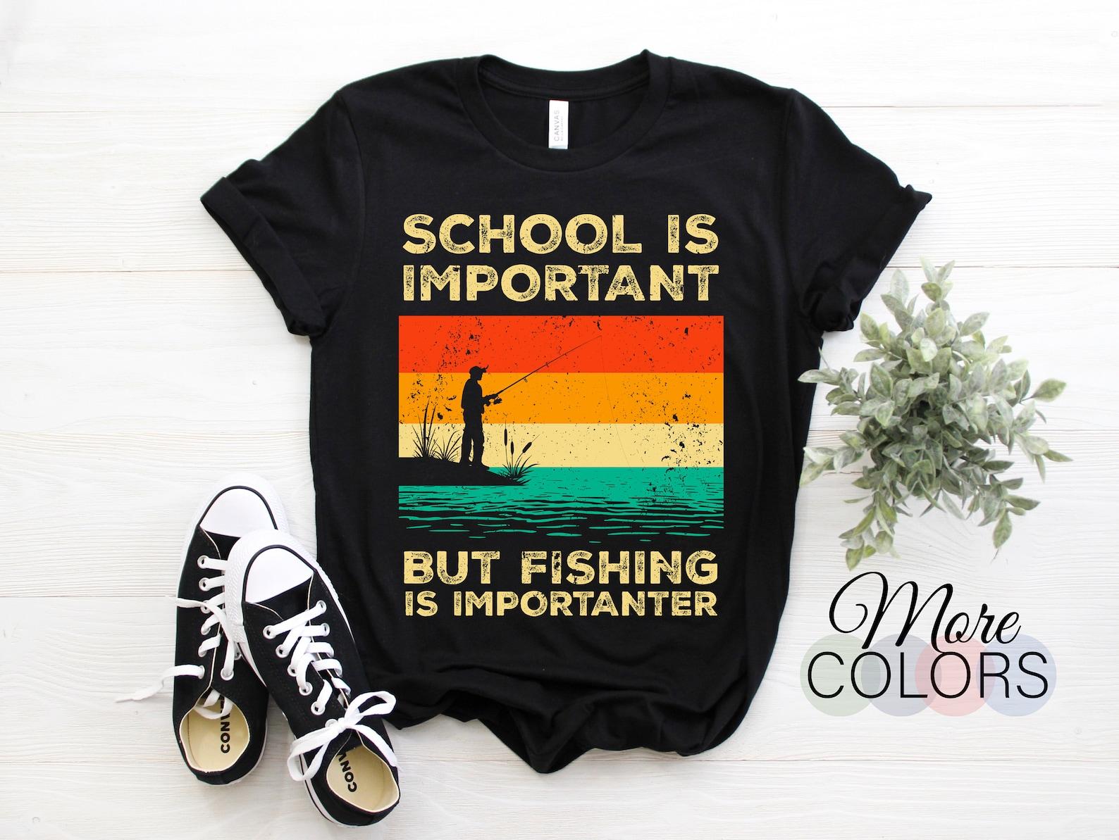 School Is Important But Fishing Is Importanter Funny Fishing T-Shirt, Fisherman Gifts, Fishing Fish Pole Birthday Kids Boys Girls T Shirts, 110