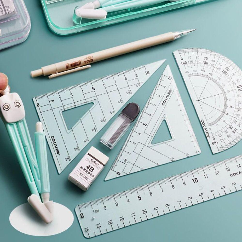 9PCS/Set Eraser Ruler Set Transparent Measuring Ruler Multi-Function Protractor  School Office