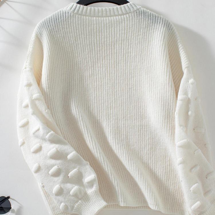 Suéter de Tricô Solto Vintage Outono Inverno Manga Comprida Cor Sólida Cardigan Decote O Top