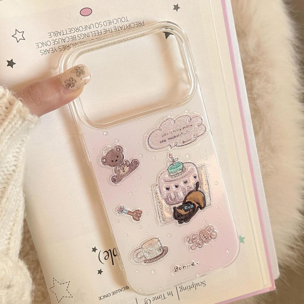 Dreamy Purple Glitter Bear iPhone Case with Bracelet (Compatible with iPhone 11-17 Pro Max)