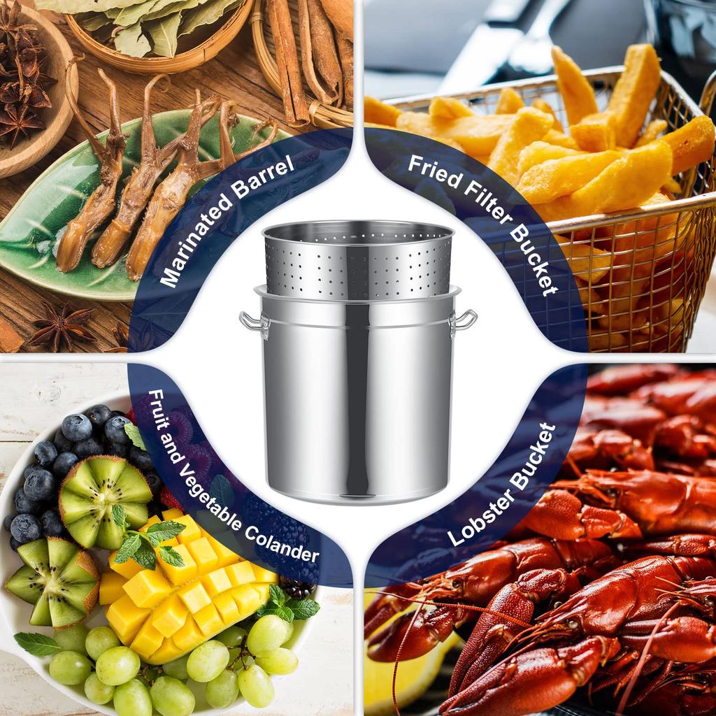 30cm Stainless Steel Stock Pot with Strainer Basket for Seafood Boil Pot Deep Fryer Pot for Family Gatherings Lobster Boil Pot