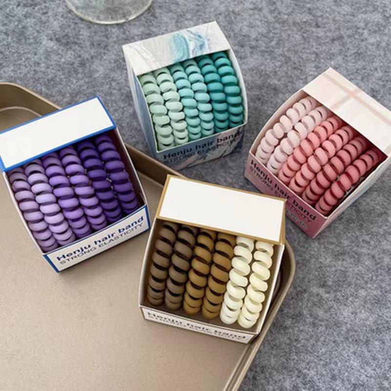 6-teiliges Set mit hochelastischen Haargummis, buntem Haarseil aus Gummi, Telefonleitung, Pferdeschwanz, Haargummi, süßes Mädchen-Haar-Accessoire für Frauen