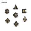 7 Pcs Black Golden Leaf Flower Metal Dice Hollow Metal Polyhedral Dice Set Suitable for Role-Playing RPG  Board Game Card Game