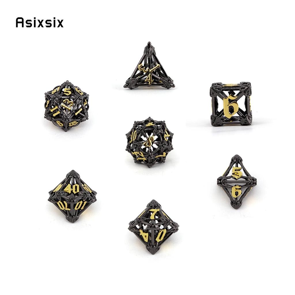 7 Pcs Black Golden Leaf Flower Metal Dice Hollow Metal Polyhedral Dice Set Suitable for Role-Playing RPG  Board Game Card Game