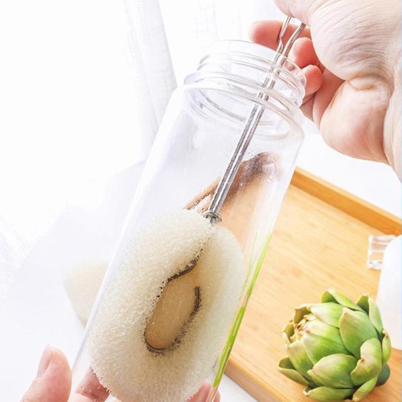 Sponge Clip Bottle Brushes Cup Scrubber Long Stainless Steel Handle Wineglass Cleaner Replaceable Head Kitchen Cleaning Tools