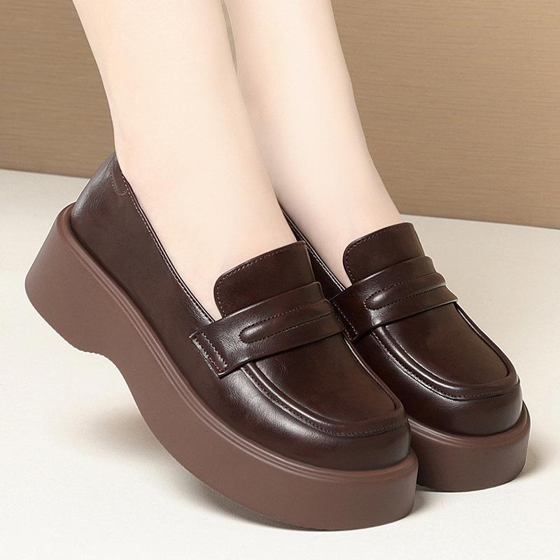 British Style Small Leather Shoes Spring Autumn New Single Shoes With Thick Sole Soft Leather Loafers Middle-Aged Women'S Shoes