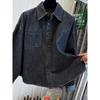 European Station Loose Large Lapel Denim Shirt Women's Shirt Jacket Plaid Cuffs Splicing Design 1116 Early Autumn