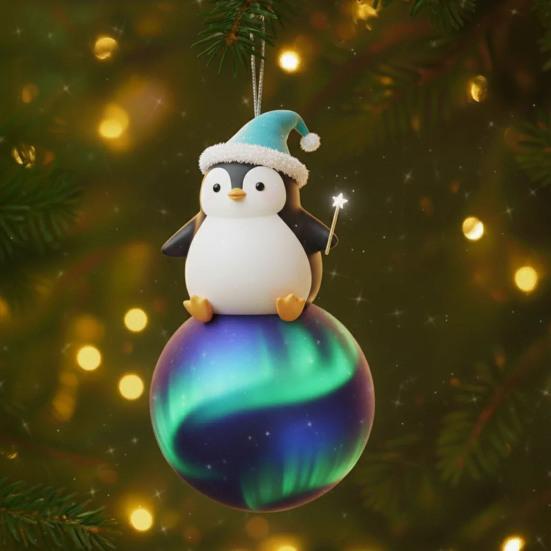Christmas Animal Ornament 2D Acrylic Wildlife On Ball Hanging Ornaments for Winter Xmas Tree Home Party Decor