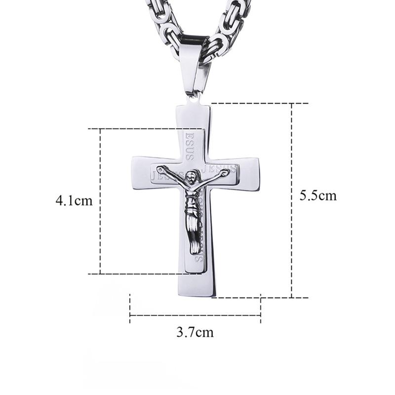 Jesus Stainless Steel Cross Pendant Necklace Men Link Chain Charm Necklace Cool Boys Orthodox Pendant Necklace Jewelry Gift