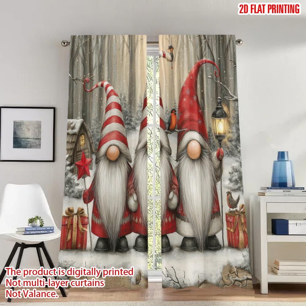 

Set Of 2 Flat Printing Popular Christmas Curtains Gnomes Winter Snow Forest Digital Printed Polyester Drapes Spring Use Curtain W100*H70(CM)-Rod Pocket&2PCS