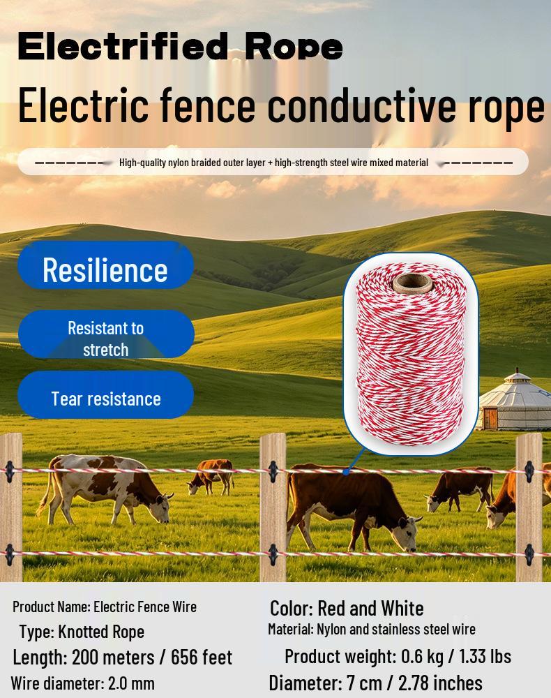 High Voltage Conductive Rope for Livestock Fencing: Electric Net Cable for Cattle, Horses, Sheep, and Boars