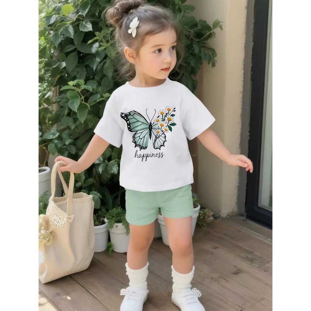 2-Piece Summer Children's Comfortable Cute Butterfly 3D Print Short Sleeve Shorts Set for Boys and Girls Casual Home Outdoor Set