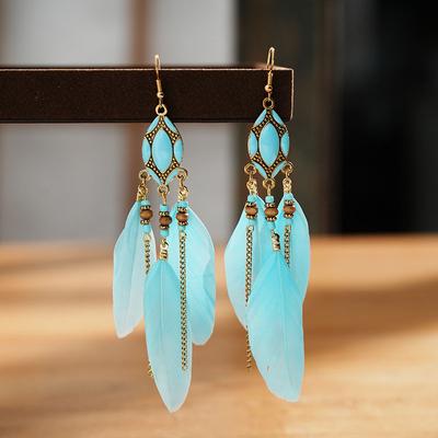 Classic Bohemia Feather Dangle Earrings for Women Fashion Long Colorful Enamel Handamde Earring Female Party Wedding Jewelry