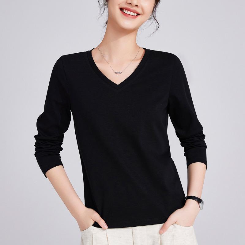 Spring and summer women's clothing basic women's loose support double-sided mercerized cotton long-sleeved women's top