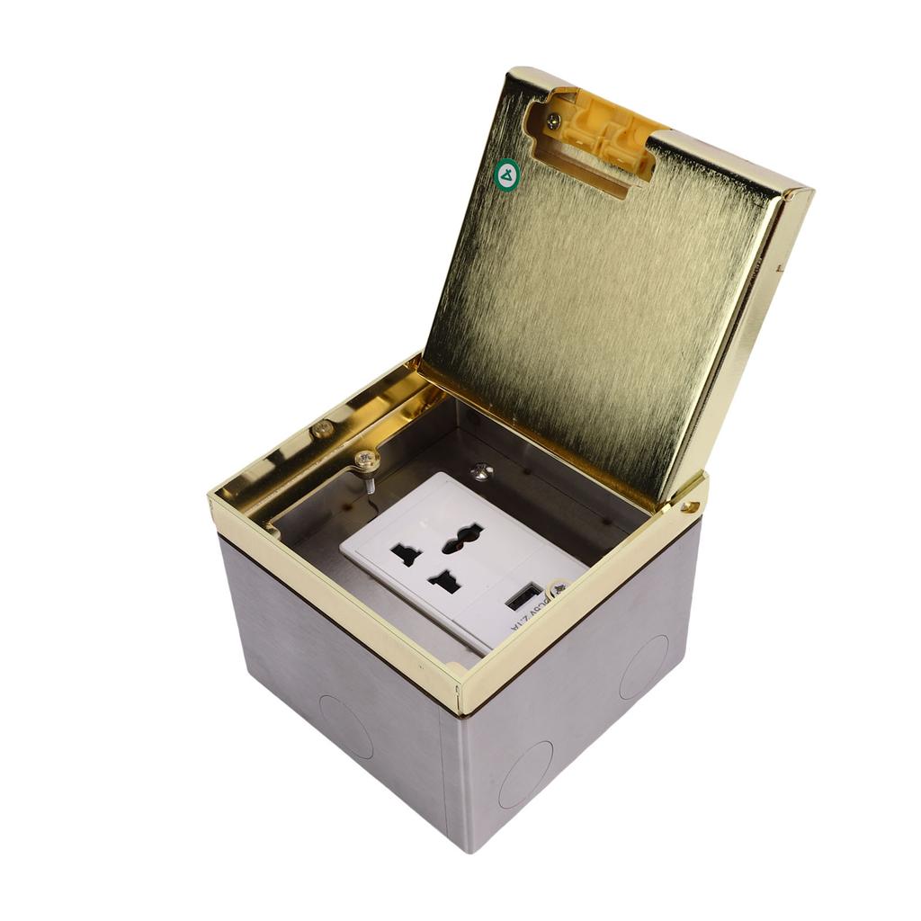 Einbaubodensteckdose Multifunktional 3-polige Steckdose und USB-Anschluss 4000W Edelstahl Einbau-Steckdosenbox-Set