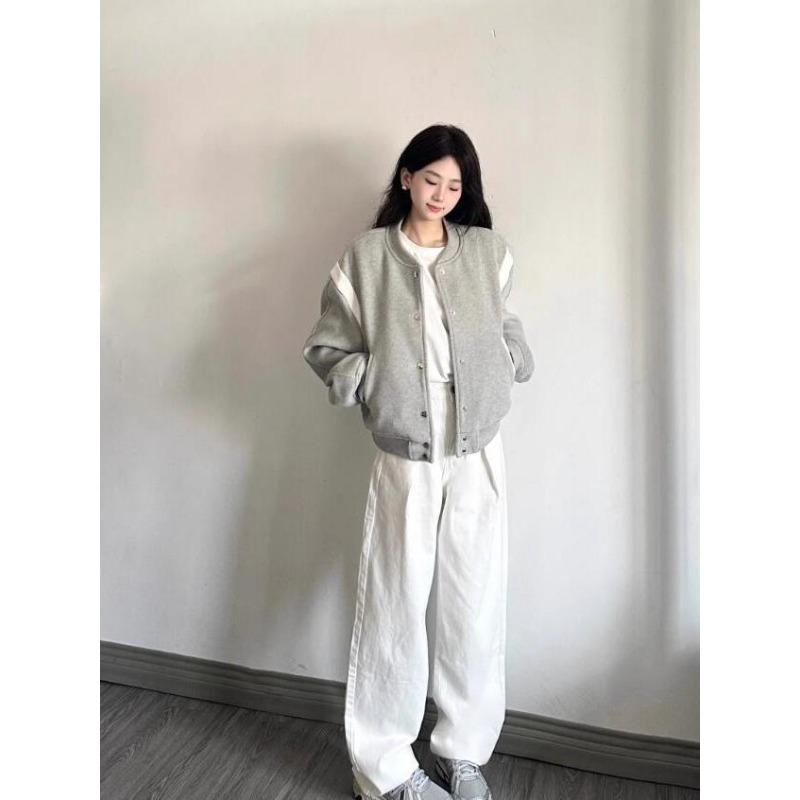 

Американский ретро серый бейсбольный униформа пальто для женщин весна и осень новый хит модель маленькая свободная куртка короткий топ XXXL серый