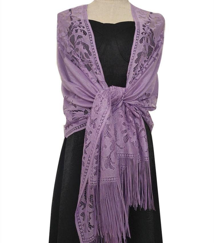 Elegant Wedding Tassel Shawl Female New Pure Color Hollow Lace Party Bride Bridesmaid Mesh Yarn Temp