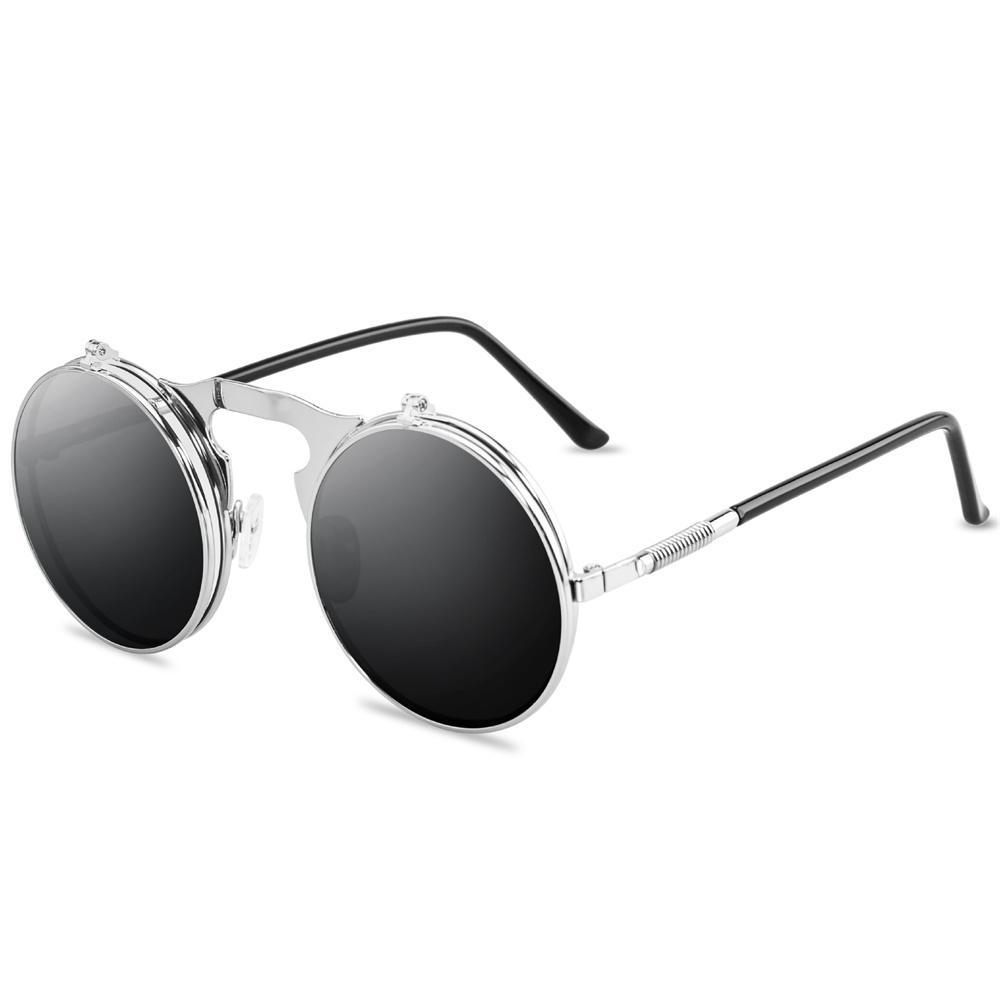 Vintage Steampunk Round Double Sunglasses Men Women Round Flip Sun Glasses UV Eye Protection Eyewear Colorful Costume Eyeglasses