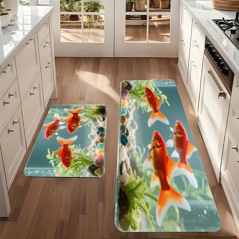 1PC Goldfish Pattern Kitchen Rug Non-Slip Door Mat Pop Design Bathroom Rug Bath Mat Carpet for Home Sink Laundry Decor