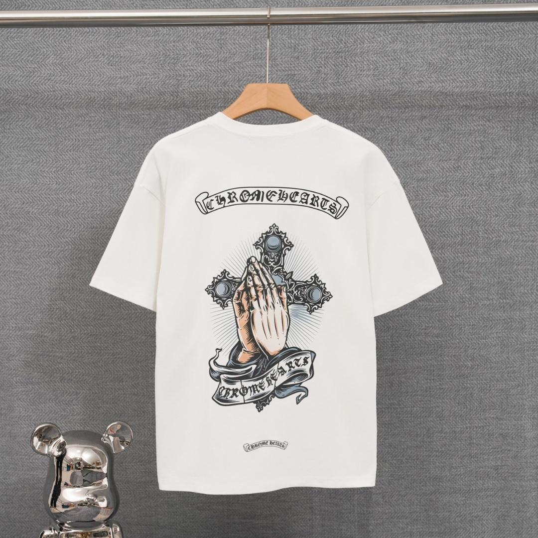 Chrome Hearts DT83  Zomer Nieuw Hoge Kwaliteit Katoen Ronde Hals Los Groot Maat Heren en Dames T-shirt Koppel T-shirt M wit