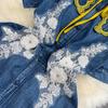 Runway Elegant Women Ruffled Collar Cowboy Shirt Dress New Vintage Summer Embroidey Flower Single Breasted Denim Long Dresses