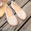 Women's Breathable Embroidered Mesh Flat Slip-On Shoes With Pearl Detail, Soft-Soled Casual Comfort Footwear.