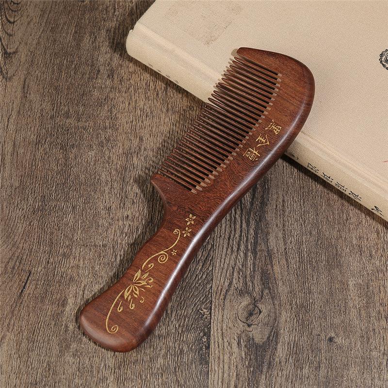 Natural Handmade Black Gold Sandalwood Comb for Men and Women Household Anti-static Massage Hair Loss Wide Tooth Curly Hair Long Hair Comb Gifts