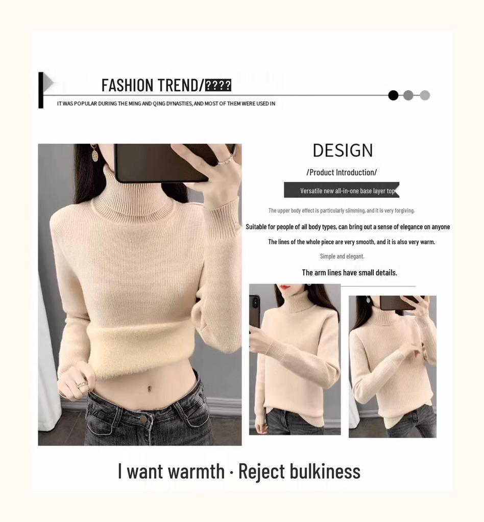 Women's Winter Thickened Velvet Sweater - High Collar Slim Fit Knit Pullover
