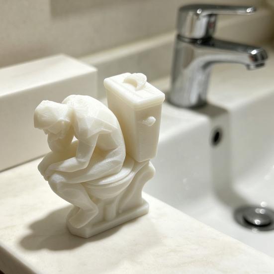 Denker Beeldje, Grappige Man op Toilet Denkend Standbeeld, 3D Geprint Nieuwigheid Badkamer Decoratie voor Kantoor Boekenplank, Desktop Decor