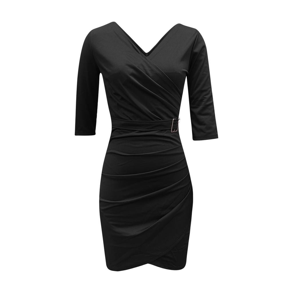 Women's Stylish Seven-point Sleeve V-neck Dinner Party Dress