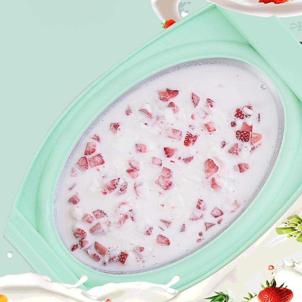 

Durable Instant Ice Cream Maker Tray Family DIY Pan Food Plate Sweet Frozen Yogurt Stainless Steel Cold Making 500ml зелений