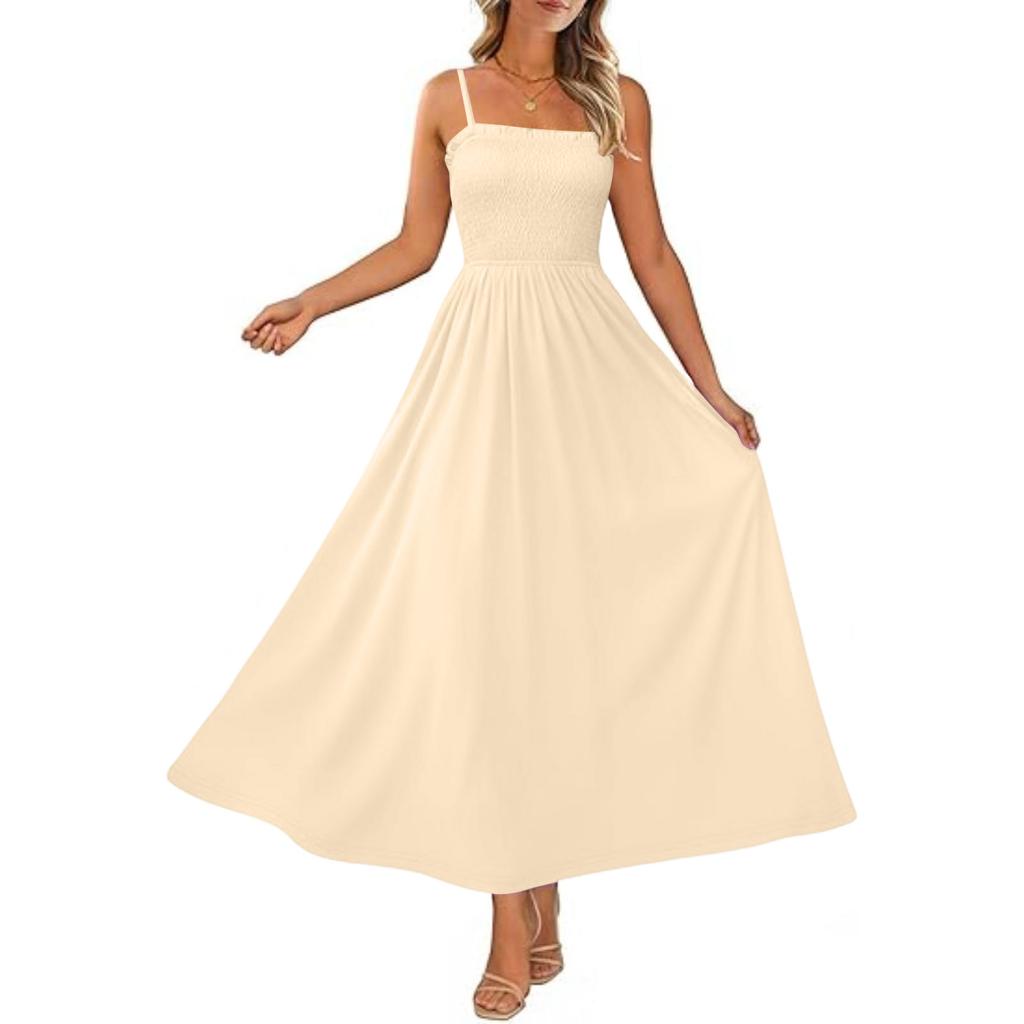 Women's Casual Sleeveless Maxi Dress with Pockets Summer Beach Dress Adjustable Straps Lightweight Comfortable Fit