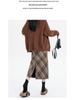 2025 Spring/Autumn High Waist Slit A-line Wool Plaid Midi Skirt for Women