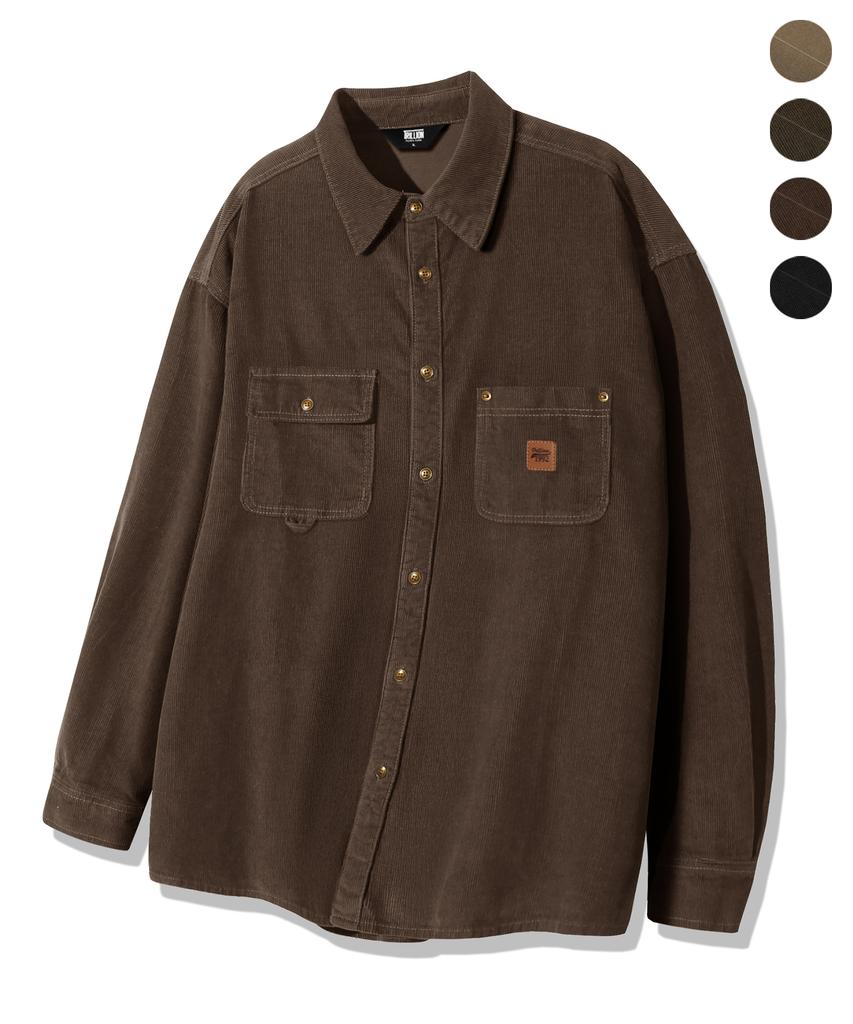 TRILLION Leather Patch Corduroy Work Shirt_4Color