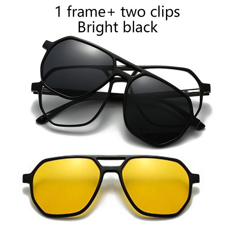

3 In 1 Magnetic Set Sunglasses Bright Black Night Vision Goggles Clip-On Sunglasses Myopia Glasses Frame Can Custom 3 in 1