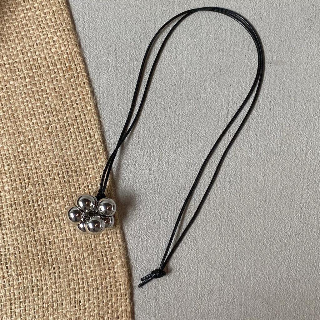 Round Beads Pendant Necklaces For Women Fashion Black Leather Rope Long Adjustable Sweater Chain Jewelry Gift Party
