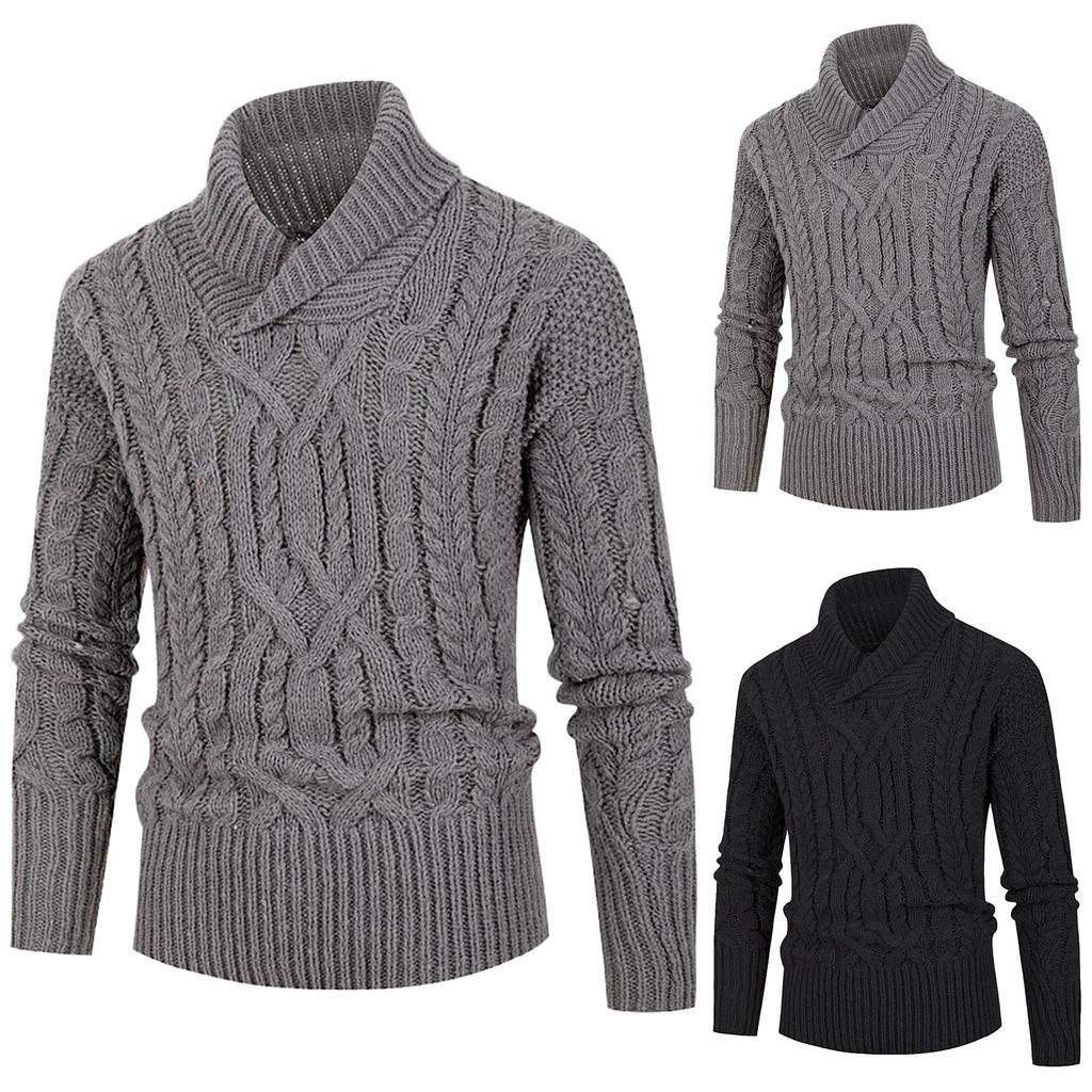 European And American Men's Knitting Pullover Hooded Top Slim Button Sweater