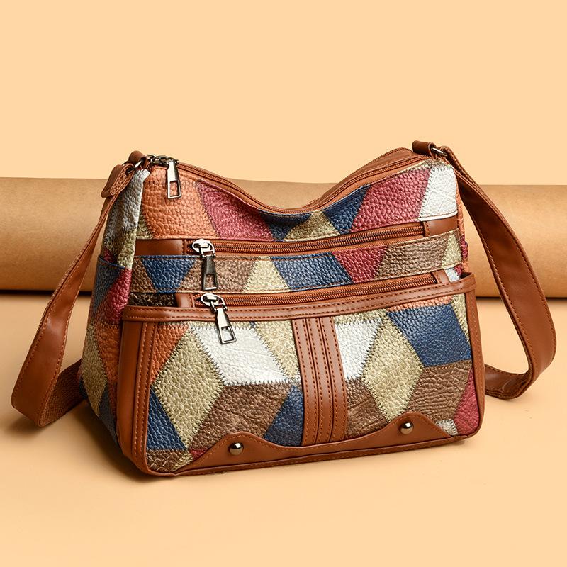 Simple Splicing Fashion Shoulder Bag Large Capacity Tote Bag Soft Leather Casual Light Tide Handbag