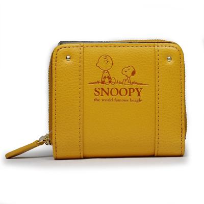Snoopy Bifold Wallet with Popular Snoopy Embossed Round Zipper Women's (Yellow)