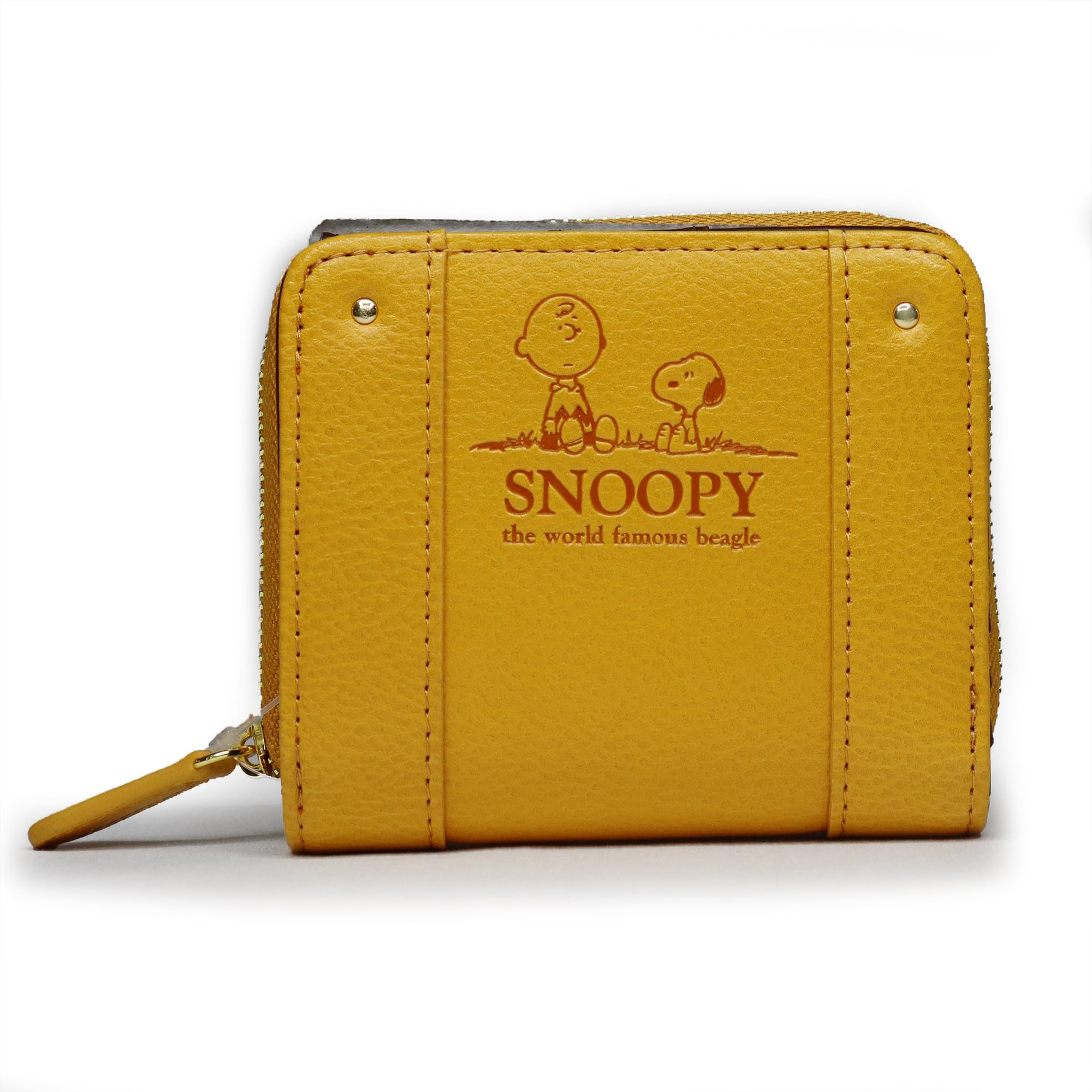 

Snoopy Bifold Wallet with Popular Snoopy Embossed Round Zipper Women s (Yellow)