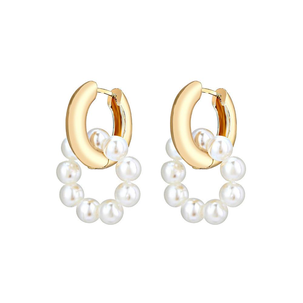Trendy Fashionable Pearl Earrings For Women Geometric Design With Alloy Material