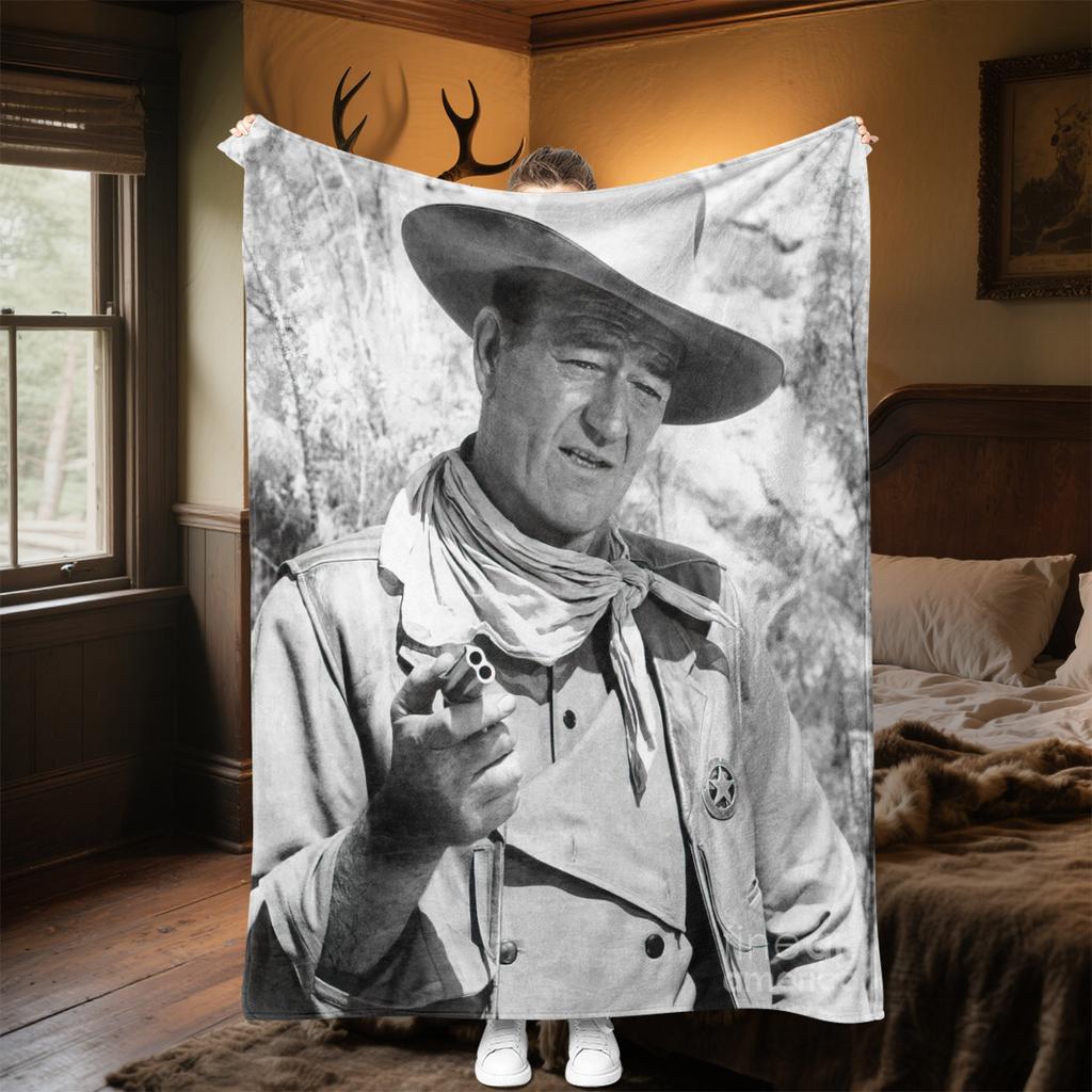 1pc John Wayne Retro Black and White Poster blanket, al season lightweigh Poster blanket home office outdoor nap multifunc Poster blanketional blanket